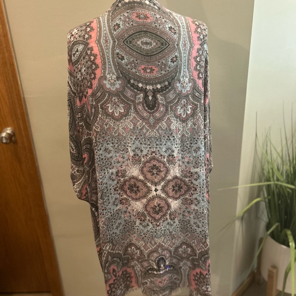 American Eagle Boho Paisley kimono sheer lightweight cardigan Open-Front Shrug - Picture 5 of 10